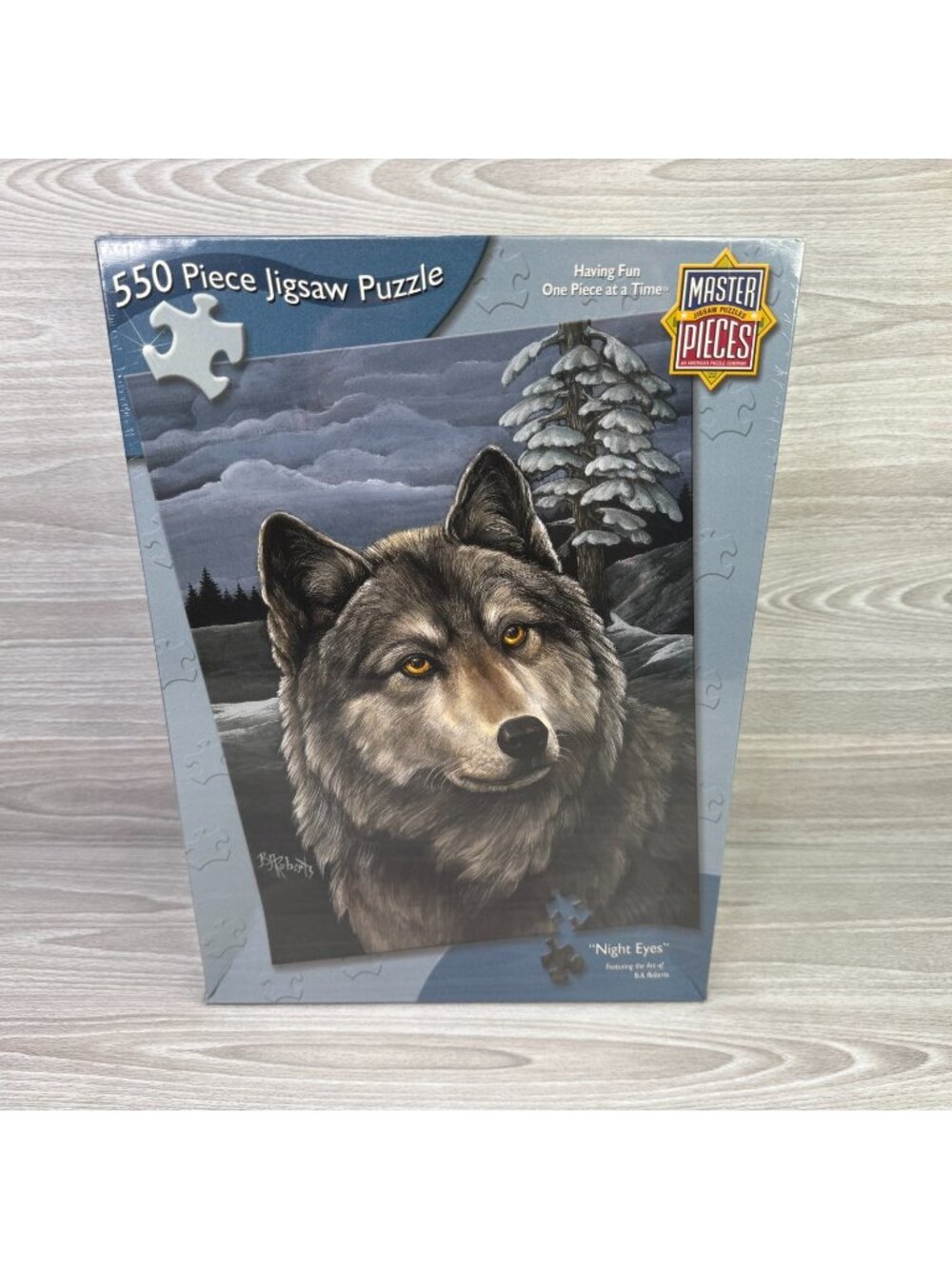 Masterpieces Night Eyes 550 Piece Jigsaw Puzzle Gray Wolf Snow New Sealed 18x24